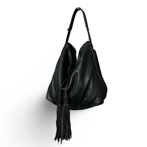 Rebecca Minkoff Isobel Black Pebble Leather Hobo Handbag w/ Tassels - Picture 4 of 11